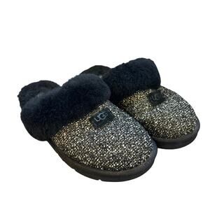 UGG Australia Black, White, Gold Cozy Knit Slip On Shoes Slippers Womens Size 10